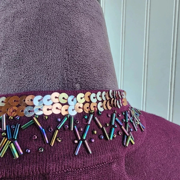 CACHE Purple Eggplant Sequin Bolero Shrug Jacket Formal Cropped Beaded Top Sz S - Picture 9 of 12